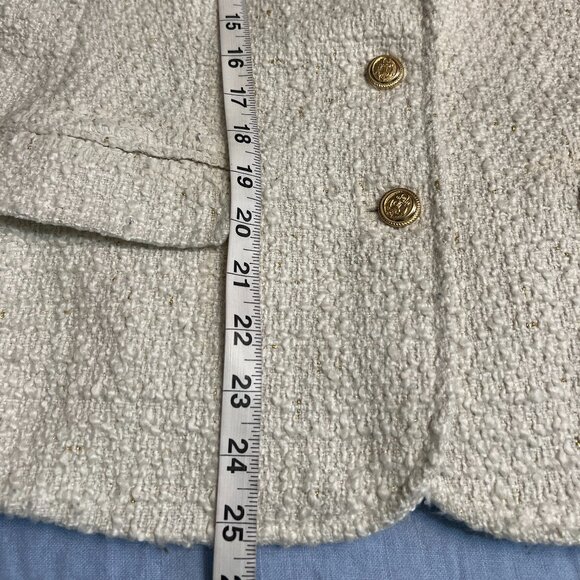 Maison Jules Women's Blazer Tweed Ivory Gold Button Size XL Jacket Wool Blend - Picture 9 of 12